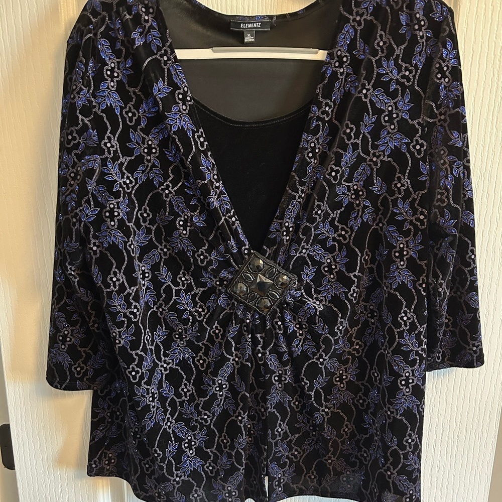 Elementz Black and Blue Patterned Blouse